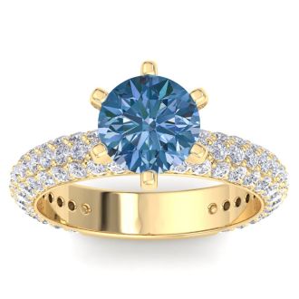 3 Carat Blue Diamond Engagement Ring In 14K Yellow Gold