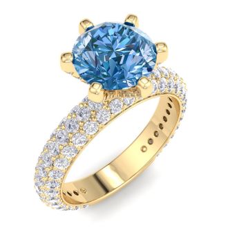 3 Carat Blue Diamond Engagement Ring In 14K Yellow Gold