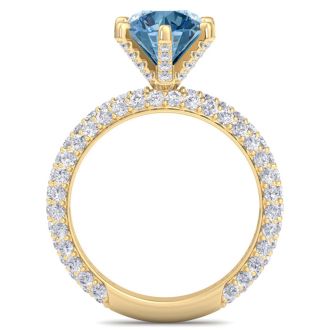 3 Carat Blue Diamond Engagement Ring In 14K Yellow Gold