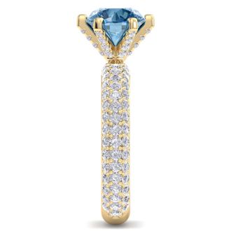 3 Carat Blue Diamond Engagement Ring In 14K Yellow Gold