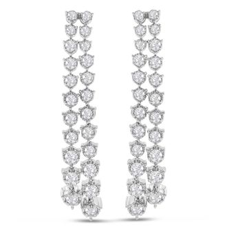 Diamond Drop Earrings: 4 Carat Diamond Drop Earrings In 14K White Gold, 2 Inches