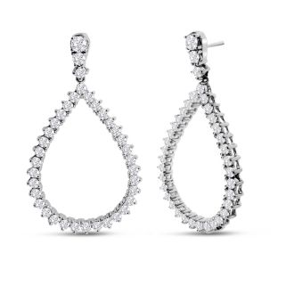 Diamond Drop Earrings: 3 Carat Diamond Drop Earrings In 14K White Gold, 1 1/2 Inches