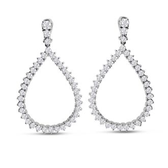 Diamond Drop Earrings: 3 Carat Diamond Drop Earrings In 14K White Gold, 1 1/2 Inches