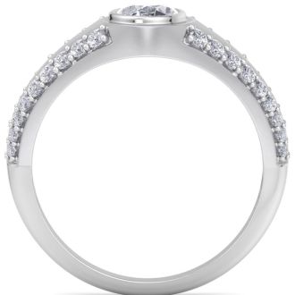 1 1/2 Carat Oval Shape Lab Grown Diamond Mens Engagement Ring In 14K White Gold