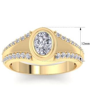 1 1/2 Carat Oval Shape Lab Grown Diamond Mens Engagement Ring In 14K Yellow Gold