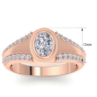 1 1/2 Carat Oval Shape Lab Grown Diamond Mens Engagement Ring In 14K Rose Gold