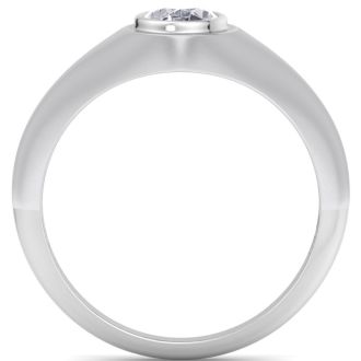 1 Carat Oval Shape Lab Grown Diamond Mens Engagement Ring In 14K White Gold