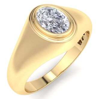1 Carat Oval Shape Lab Grown Diamond Mens Engagement Ring In 14K Yellow Gold
