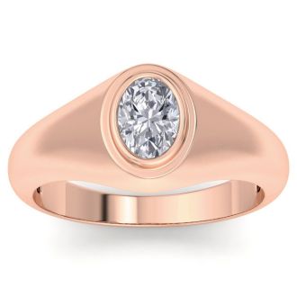 1 Carat Oval Shape Lab Grown Diamond Mens Engagement Ring In 14K Rose Gold