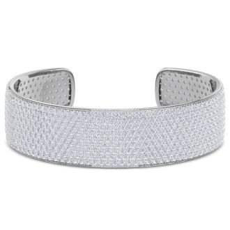 20 Carat Diamond Bangle Bracelet In 14K White Gold, 3/4 Inch Wide