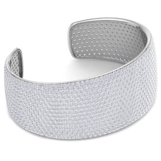 29 Carat Diamond Bangle Bracelet In 14K White Gold, 1.20 Inches Wide