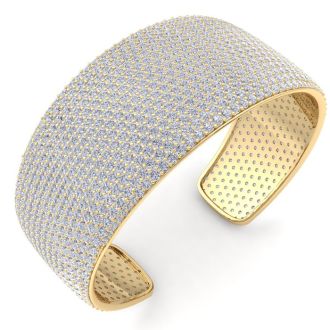 29 Carat Diamond Bangle Bracelet In 14K Yellow Gold, 1.20 Inches Wide