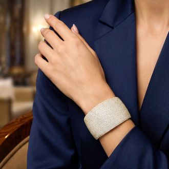 52 Carat Diamond Bangle Bracelet In 14K Yellow Gold, 2 Inches Wide