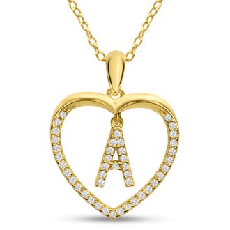 Letter A 1/5ct Diamond Initial Necklace In Yellow Gold Over Sterling Silver, 16 Inches