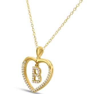 Letter B 1/5ct Diamond Initial Necklace In Yellow Gold Over Sterling Silver, 16 Inches