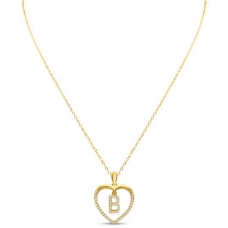 Letter B 1/5ct Diamond Initial Necklace In Yellow Gold Over Sterling Silver, 16 Inches