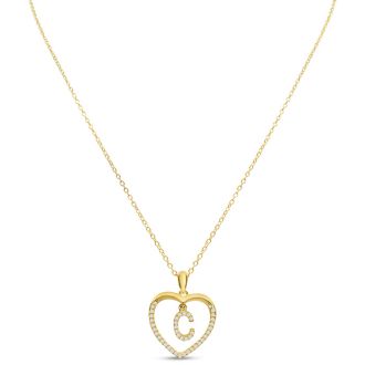 Letter C 1/5ct Diamond Initial Necklace In Yellow Gold Over Sterling Silver, 16 Inches