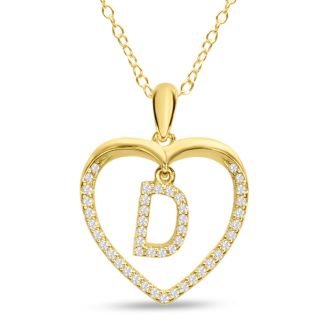 Letter D 1/5ct Diamond Initial Necklace In Yellow Gold Over Sterling Silver, 16 Inches