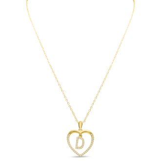 Letter D 1/5ct Diamond Initial Necklace In Yellow Gold Over Sterling Silver, 16 Inches