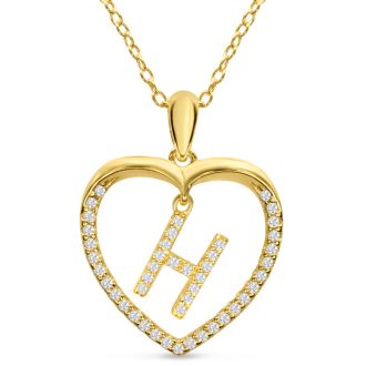 Letter H 1/5ct Diamond Initial Necklace In Yellow Gold Over Sterling Silver, 16 Inches