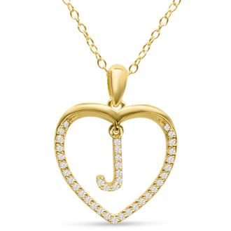 Letter J 1/5ct Diamond Initial Necklace In Yellow Gold Over Sterling Silver, 16 Inches