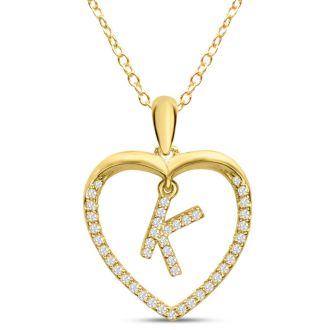 Letter K 1/5ct Diamond Initial Necklace In Yellow Gold Over Sterling Silver, 16 Inches