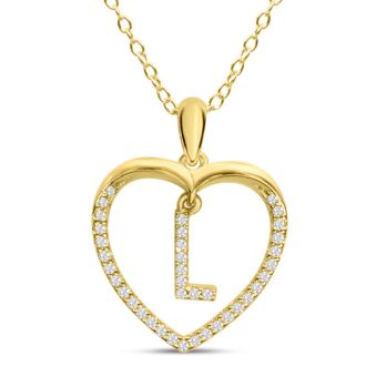 Letter L 1/5ct Diamond Initial Necklace In Yellow Gold Over Sterling Silver, 16 Inches