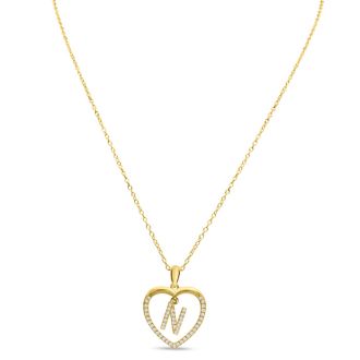 Letter N 1/5ct Diamond Initial Necklace In Yellow Gold Over Sterling Silver, 16 Inches