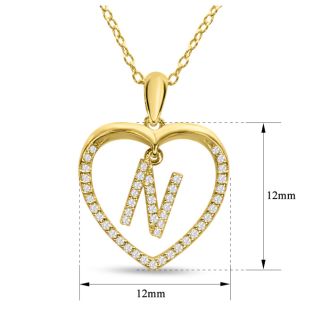 Letter N 1/5ct Diamond Initial Necklace In Yellow Gold Over Sterling Silver, 16 Inches