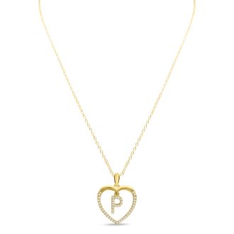 Letter P 1/5ct Diamond Initial Necklace In Yellow Gold Over Sterling Silver, 16 Inches