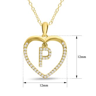 Letter P 1/5ct Diamond Initial Necklace In Yellow Gold Over Sterling Silver, 16 Inches