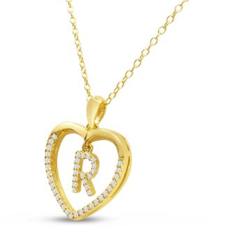 Letter R 1/5ct Diamond Initial Necklace In Yellow Gold Over Sterling Silver, 16 Inches