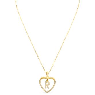 Letter R 1/5ct Diamond Initial Necklace In Yellow Gold Over Sterling Silver, 16 Inches