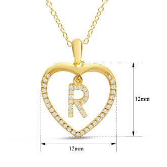 Letter R 1/5ct Diamond Initial Necklace In Yellow Gold Over Sterling Silver, 16 Inches