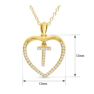 Letter T 1/5ct Diamond Initial Necklace In Yellow Gold Over Sterling Silver, 16 Inches