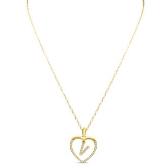 Letter V 1/5ct Diamond Initial Necklace In Yellow Gold Over Sterling Silver, 16 Inches