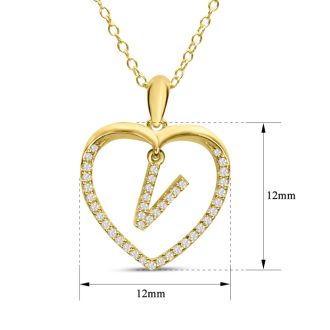 Letter V 1/5ct Diamond Initial Necklace In Yellow Gold Over Sterling Silver, 16 Inches