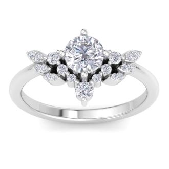 1 Carat Intricate Moissanite Engagement Ring In 14K White Gold