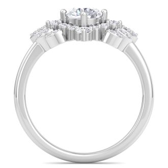1 Carat Intricate Moissanite Engagement Ring In 14K White Gold