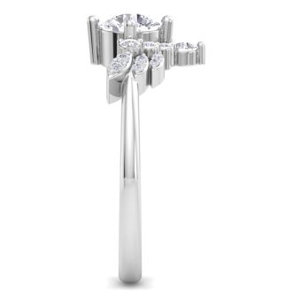1 Carat Intricate Moissanite Engagement Ring In 14K White Gold