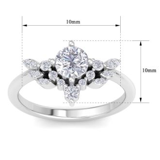 1 Carat Intricate Moissanite Engagement Ring In 14K White Gold