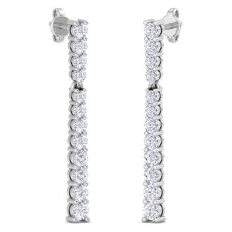 1 Carat Diamond Bar Earrings In 14 Karat White Gold, 1 Inch