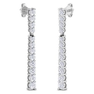 1 Carat Lab Grown Diamond Bar Earrings In 14 Karat White Gold, 1 Inch