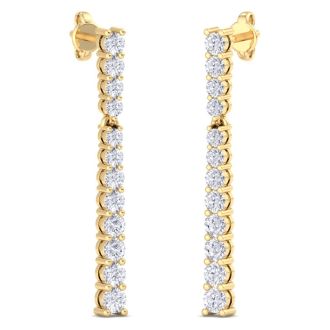 1 Carat Lab Grown Diamond Bar Earrings In 14 Karat Yellow Gold, 1 Inch