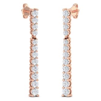 1 Carat Lab Grown Diamond Bar Earrings In 14 Karat Rose Gold, 1 Inch