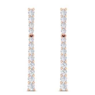 1 Carat Lab Grown Diamond Bar Earrings In 14 Karat Rose Gold, 1 Inch