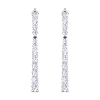 2 Carat Lab Grown Diamond Bar Earrings In 14 Karat White Gold, 1 1/2 Inches