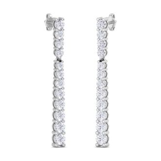 2 Carat Lab Grown Diamond Bar Earrings In 14 Karat White Gold, 1 1/2 Inches