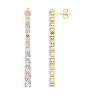 2 Carat Lab Grown Diamond Bar Earrings In 14 Karat Yellow Gold, 1 1/2 Inches