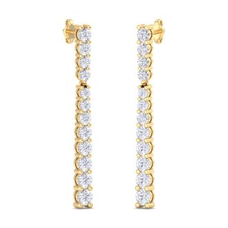 2 Carat Lab Grown Diamond Bar Earrings In 14 Karat Yellow Gold, 1 1/2 Inches